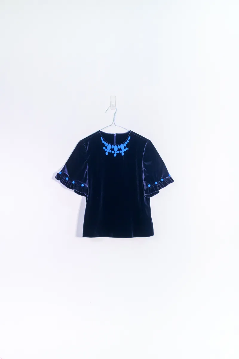 XIAO LI NAVY VELVET TOP