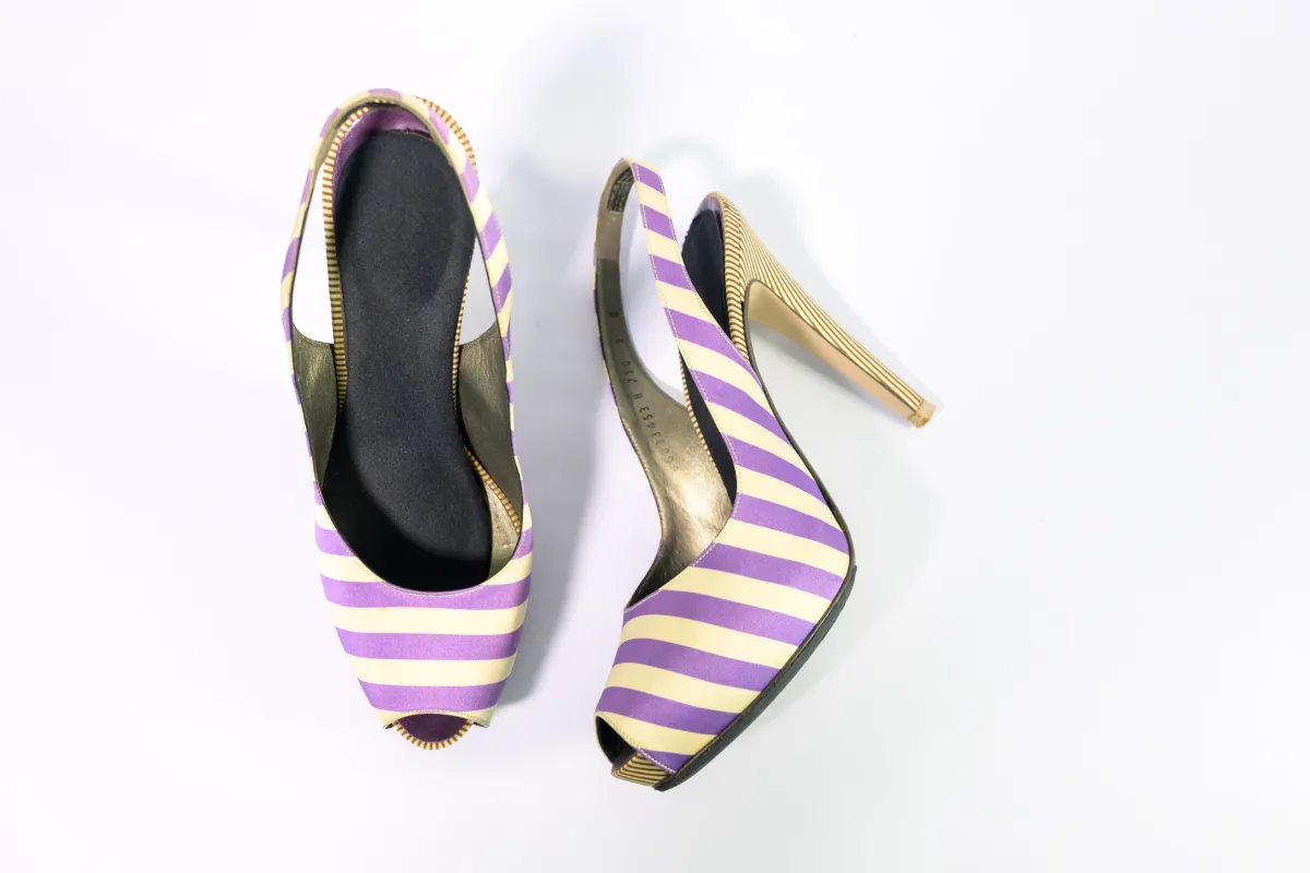 SALVATORE FERRAGAMO PURPLE STRIPED HEELS