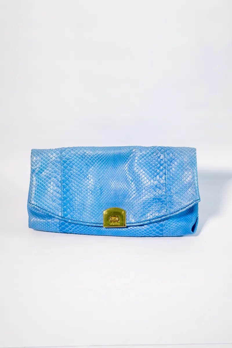 SERGIO ROSSI SNAKESKIN FLAP CLUTCH